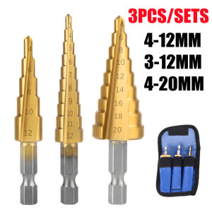 4pcs metal Drill Bit Set 3PCS HSS High Speed Steel Titanium Hex Shank Step Drill (3-12mm4-12mm4-20mm)