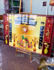 Tranh phòng thờ tráng gương Hình tủ thờ Tranh treo tường phòng thờ đức lưu quang tôn kính bề trên tráng gương TQC62