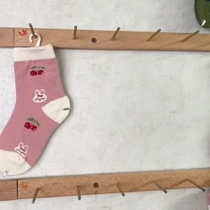 1-12T Kids Socks 2023 Autumn Winter Calf Socks Girls Black With White Lolita Style Boot Sock Baby 5 Pairsbag Warm Cotton Socks