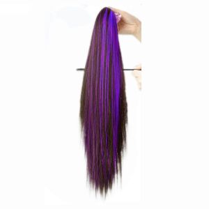 YOYO CHARMING สีฟ้าสีฟ้า ที่หนีบผมหางม้า สีม่วงสีม่วง ไฟเบอร์ทนความร้อน วิกผมหางม้าสังเคราะห์ เท็จปลอมปลอม วิกผมหางม้า สำหรับผู้หญิง