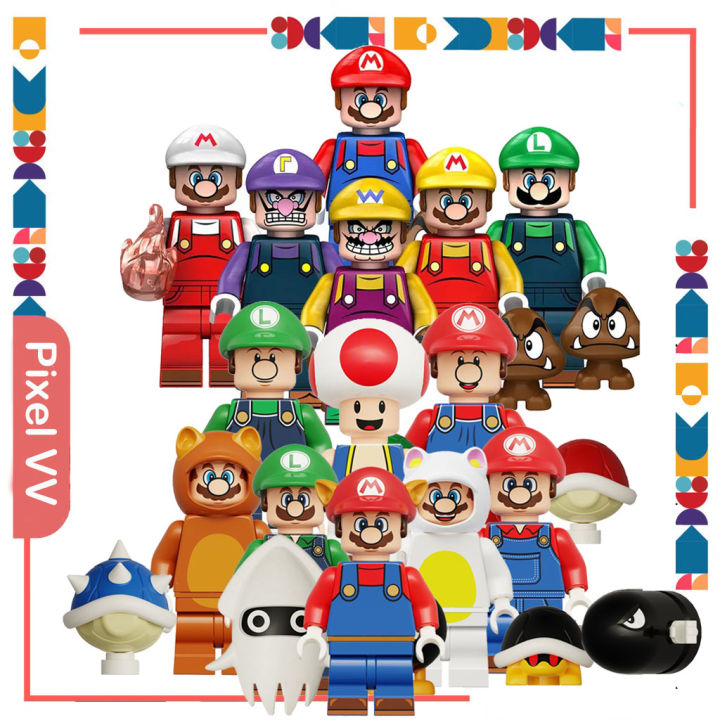 codemario商品 Super Mario Bros Minifigures Luigi Kinopio Yoshi Action Figures