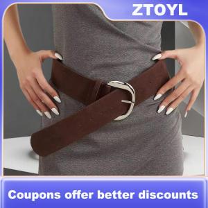 【ZTOYL】 Women Luxury Design Suede Leather Wide Belt Casual Versatile Business Waist Strap Trendy Pin Buckle Waistband