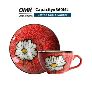 OMK 2PCS set Japanese retro style Ceramic 250ML coffee cup and saucers set mug gift 拉花杯