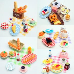 QUANSEN 1Set Dollhouse Mini Breakfast Play Dim Sum Bread Jam Plate Model Miniature Kitchen Cooking Baking Model DIY Doll Accessories