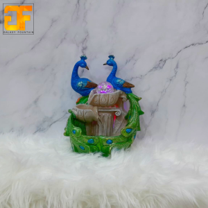 Radiant Harmony Twin Peacock Fountain with LED Crystal Orb