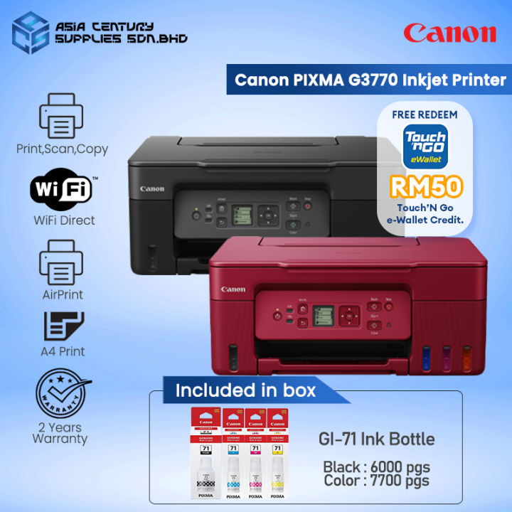 Canon Pixma G3770 Wireless Refillable Ink Tank Printer Usb Wi Fi Wireless Canon Gi 71 Ink 0826