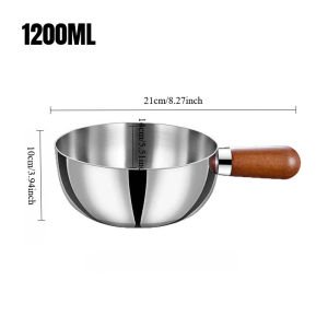 Stainless Steel Mini Sauce Pan Hot Milk Oil Cooking Small Pots Pan Wooden Handle Noodle Bowl Salad Bowl Kitchen Wooden Handle Pan Household Frying Pan