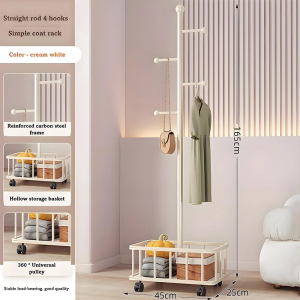 SPACEMADER Metal Coat Rack Stand Storage Basket Integrated Hanger Stand with Wheels Movable Drying Clothing Rack