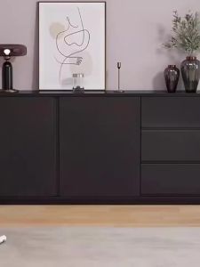 Modern Solid Wood Sideboard & Storage Cabinet Multi-Functional Wall Tea Cabinet Wine Cabinet Space-Saving Side Cabinet for HDB Living Room Kitchen Bedroom