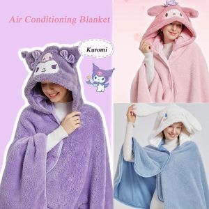 Kuromi Cinnamoroll Hooded Shawl Blanket My Melody Cute Plush Cape Nap Doll Blanket Girls Gift