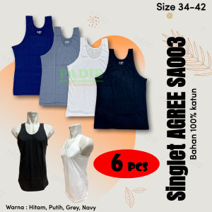 PADIe - 6 PCS Kaos Dalam/Singlet/Tanktop/Kutung Pria Laki-laki AGREE SG-SA003 PREMIUM Bahan 100% Katun Size 34-42