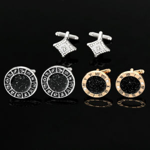 1Pair French Geometric Design Roman Numeral Cufflinks Simple Creative Luxurious Rhinestone Exquisite Suit Cuff Links Accessories