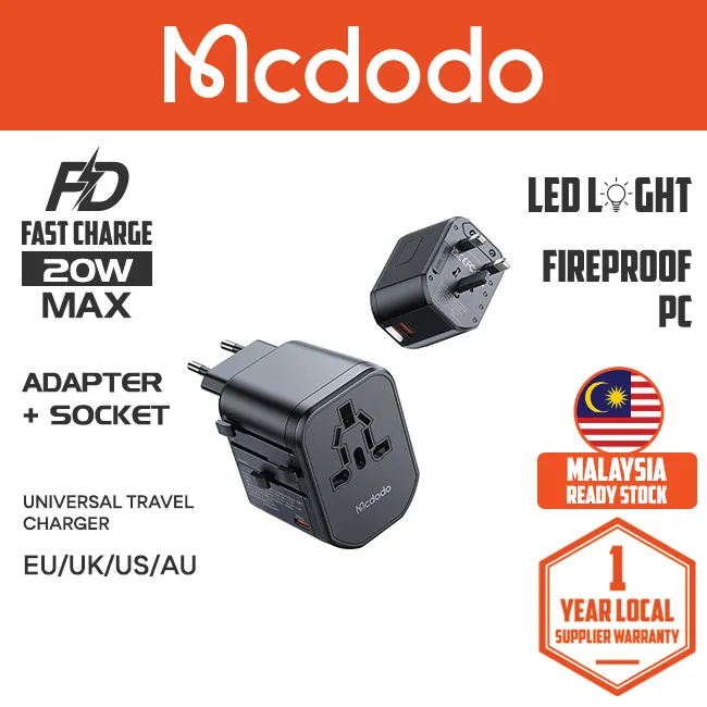 Mcdodo CP347/CP429 Universal Travel Adapter with Multiple Plugs | Fast Charging International Charger with LED Light