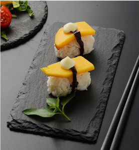 Natural Black Western Slate stone Dishes Solid Square Sushi Steak Barbecue BBQ Plate Cheese Pizza Dessert cake Fruit dish