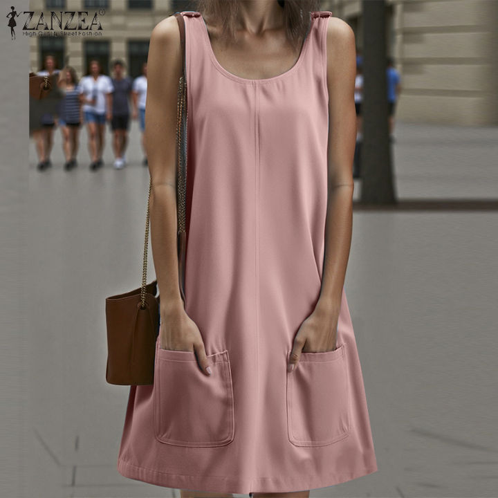 Fancystyle ZANZEA Women Summer Pockets Girlish Dress
