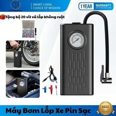 [Tặng bộ vít vá lốp không săm] Máy bơm lốp ô tô xe máy pin sạc tiện lợi bơm hơi nhanh cho xe máy xe đạp ô tô