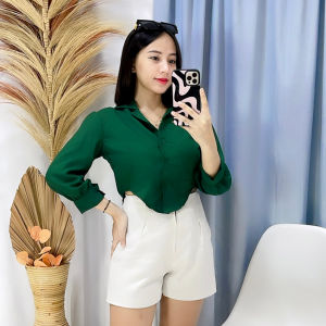 JOSU - SALE 12.12 ATASAN KEMEJA CROP PUFF CHIA LENGAN PANJANG BAJU CROP / BAJU CROP WANITA KEKINIAN
