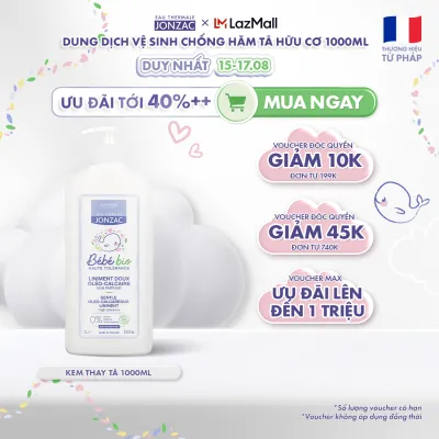 Dung dịch vệ sinh chống hăm tã hữu cơ EAU THERMALE JONZAC - Giữ ẩm làm mềm nuôi dưỡng làn da bé (500Ml-1L)