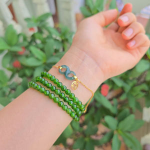 Q2449 Lắc vàng 10k vô cực Như ý nguyện Lam Ngọc cao băng treo móc kim tiền khóa rơi hoa mai - Phong Thủy TUDO