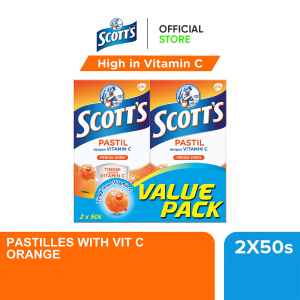 [Value Pack] Scott’s Vitamin C Pastilles for Iron Absorption Children Supplement Orange flavour (2 x 50s)