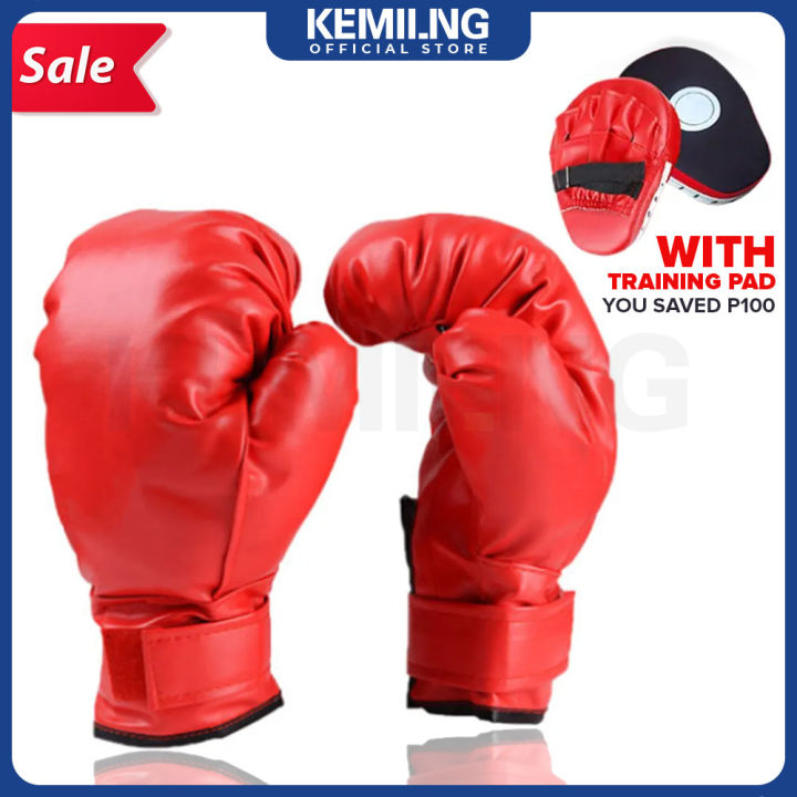 Kemilng Boxing Traing Bundle Training Mitts Pad and Boxing Gloves Leather  Combat Fighting Training Glove (Pair of Gloves)