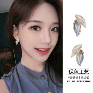 Silver Needle Leaf Earring 七里一抹蓝银针耳环叶子蓝白小众设计S925耳环