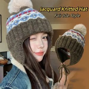 THANKSKY Đã in Mũ đan Jacquard Len Ấm áp Mũ Lôi Phong Phong cách retro Cổ điển Mũ bảo vệ tai Phụ kiện thời trang