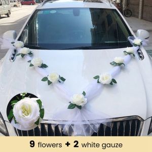 COLORFULLY Full Set Beautiful Bridal Car Decorations For Wedding Car Wedding Arrangement Door Handle Ribbons Wedding Supplies Car Headflower Artificial Flower Wedding Car Flower