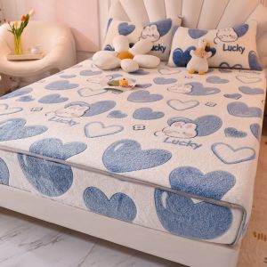 Premium Thick Milk Fleece Cadar Soft Breathable Coral Fleece Fitted Bedsheet Single/Queen/King/Super King Size Mattress Protector with Rubber Fit 12inch Height