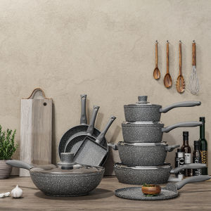 JEETEE granite non stick frying pan with lid light weight egg cooking pan suitable for all stoves 20CM 24CM 28CM