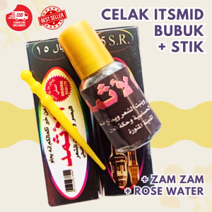 Celak Mata Itsmid Asmad bubuk Plus Stik Madinah Arab Halal Sunnah Muslimah Tarim Zamzam Rose Water