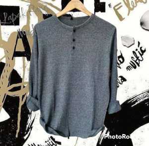 atasan pria baju kaos model kancing Lengan panjang