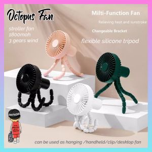 Octopus Fan With Tripod Stroller Fan Desk FanFor Baby Stroller Bed USB Handheld Silent Battery Fan Rechargeable with Clip