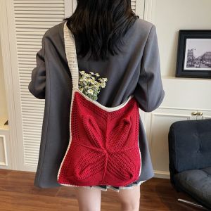 HOT ทำมือ กระเป๋าโครเชต์ ความผ่อนคลาย โบฮีเมียน กระเป๋าข้ามแบบถัก ใหม่ กลวง กระเป๋าโท้ตถัก การเดินทาง