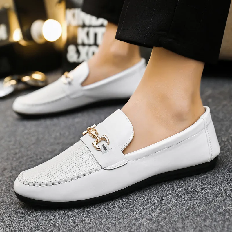 Men Loafers Leather Shoes Summer New Fashion Slip On Soft Shes Men Casual  Driving Shoes White Walking Shoes For Men