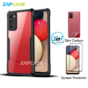 3in1 Case Samsung A02SM02S Armor Fushion Casing Free Tempered Glass Dan Skin Carbon