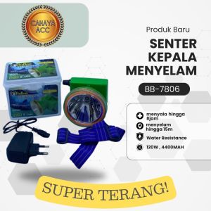PRODUK BARU Senter Kepala BaBon BB-7806  120Watt Super LED/ senter Kepala Menyelam BB-7806  120Watt Menyelam Hingga 15Meter Super Terang Cahaya Putih Jarak Sorot Jauh dan Tahan 8jam COD