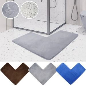 W0AGZ4J2 Coral Fleece L-shaped Floor Mat Washable Non Slip Corner Bathroom L-shaped Rug Home 3 Colors Living Room Bedroom Carpet Square Shower