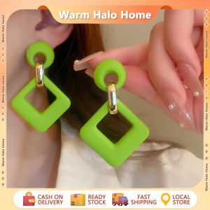 Green Color Geometric Shape Square Design Earrings Fashionable Simple Versatile Earrings