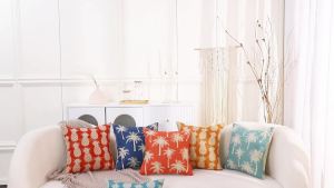 Palm Tree Couch Pillow Cover 18X18 Summer Tropical Decor Square Linen Cushion Case Sofa Home Decorations Blue PL1042TR