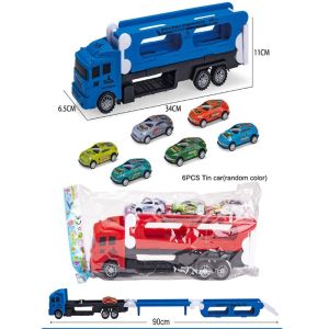 SKISOPGO Truck Toys 3 Layer Folding Container Trailer Lorry Kereta Mainan Set With 6 Alloy Cars