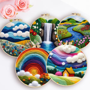 Waterfall Landscape Wool Felting Painting Frame DIY Wool Embroidery Kit Funny Wool Needle Felt Picture Kit Craft Painting Gift2026