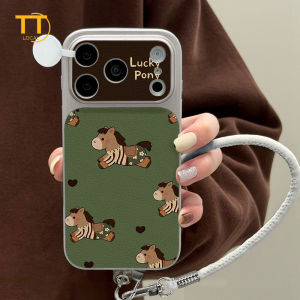 Tri-Town Luxury Lychee Leather Case For iPhone 17 16 15 11 12 13 14 Pro Max Hard Back Cover Skin Feel Casing with Phone Strap #EV42