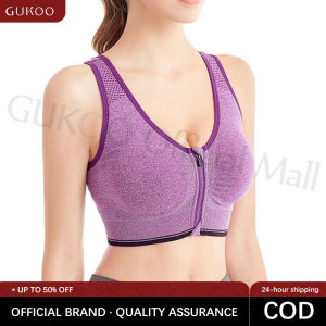GUKOO Front Zipper Women Sports Bras Breathable Wirefree Padded Push Up Sports Top Fitness Gym Yoga Workout Bra S-XL