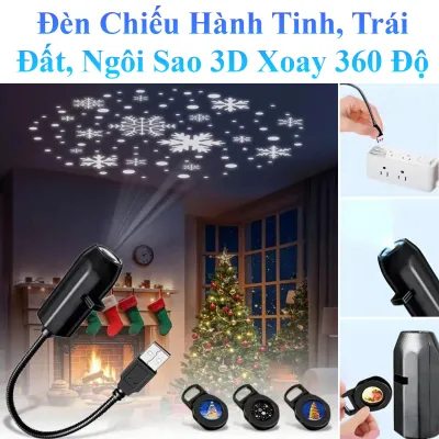 Đèn Chiếu Hành Tinh Mặt Trăng Trái Đất Mặt Trời Ngôi Sao 3D Xoay 360 Độ