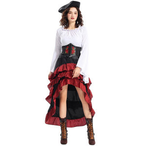 Halloween Costume   Medieval Ocean Captain Pirate Queen Waist Ruffle Dress   Navigator cos Clothing