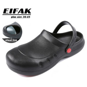 EIFAK Steel Toe Chef Shoes for Men Women Work Safety Shoes Cros Style Kitchen Shoes Waterproof Slip on Half Garden Shoes Black Non-slip Oil-proof Lightweight Wear-resistant Restaurant Footwear Hotel Sandals Slippers Flats Anti-slip Nurse Shoes
