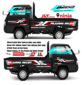 Stiker Racing Sporty Hitam Berkilau untuk Mitsubishi L300 Pick Up - Decal Eksterior Mobil