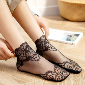 2pairs Women Floral Lace Ankle Socks High Elasticity Rose Flower Mesh Silk Socks Ultra Thin Breathable Mesh Sheer Socks