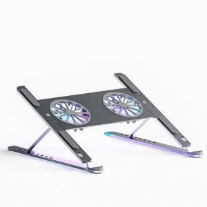 Aluminum laptop stand with cooling fan notebook holder adjustable foldable stand compatible for macbook air pro microsoft surface grey and sliver